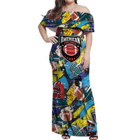 Custom American Football Graffiti Off Shoulder Maxi Dress Unique Style - Wonder Print Shop