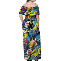 Custom American Football Graffiti Off Shoulder Maxi Dress Unique Style - Wonder Print Shop