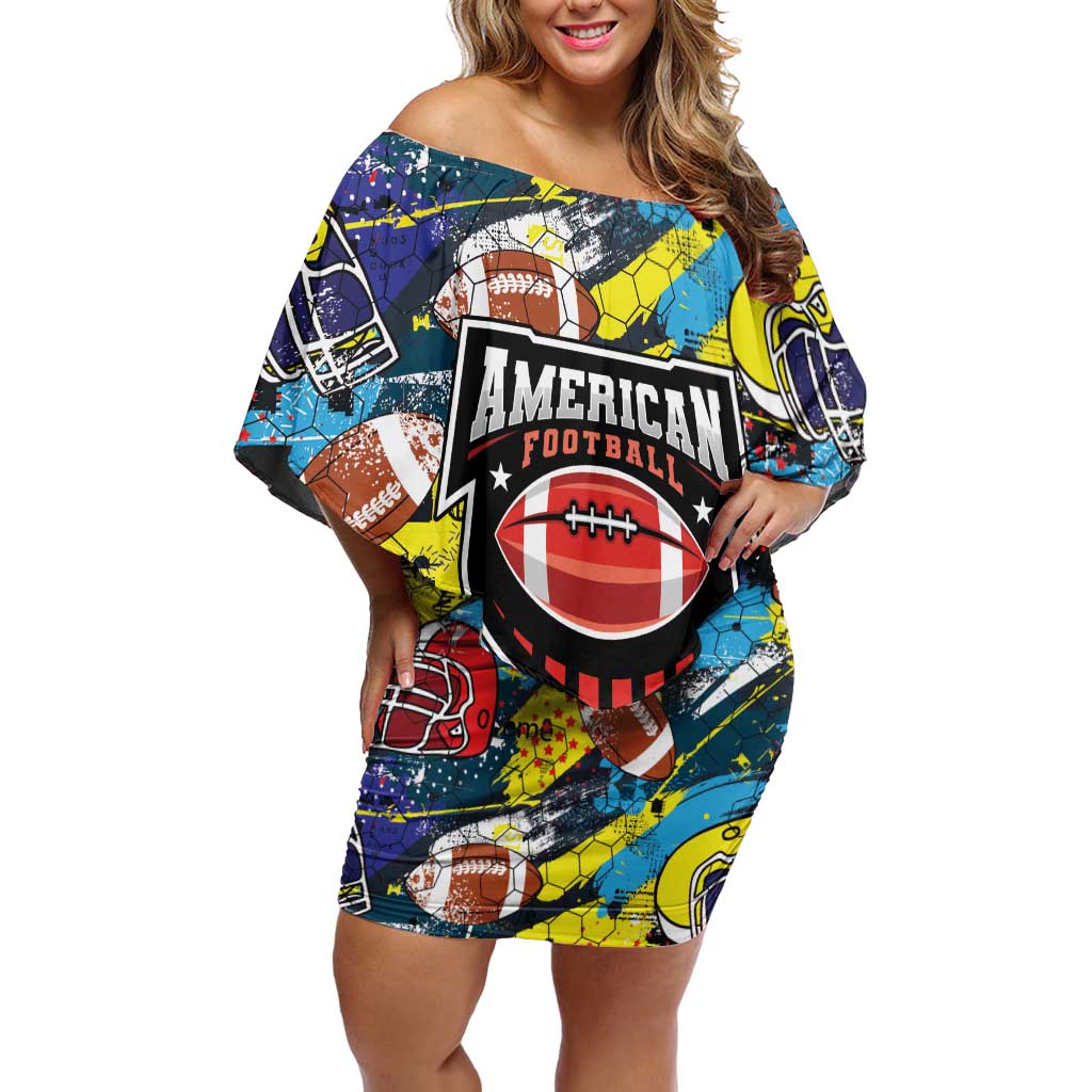 Custom American Football Graffiti Off Shoulder Short Dress Unique Style - Wonder Print Shop
