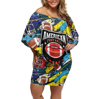 Custom American Football Graffiti Off Shoulder Short Dress Unique Style - Wonder Print Shop