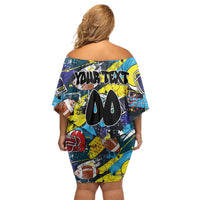 Custom American Football Graffiti Off Shoulder Short Dress Unique Style - Wonder Print Shop