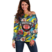 Custom American Football Graffiti Off Shoulder Sweater Unique Style - Wonder Print Shop