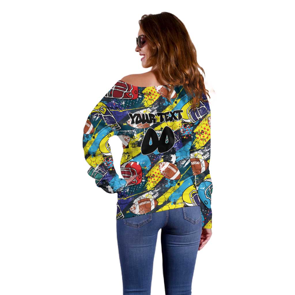 Custom American Football Graffiti Off Shoulder Sweater Unique Style - Wonder Print Shop