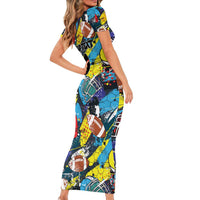 Custom American Football Graffiti Short Sleeve Bodycon Dress Unique Style - Wonder Print Shop