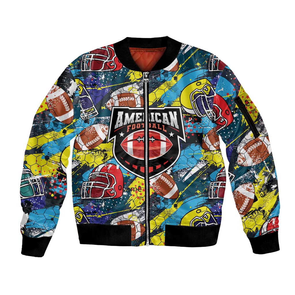 Custom American Football Graffiti Sleeve Zip Bomber Jacket Unique Style - Wonder Print Shop