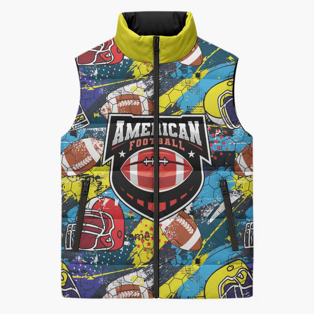 Custom American Football Graffiti Sleeveless Puffer Jacket Unique Style - Wonder Print Shop