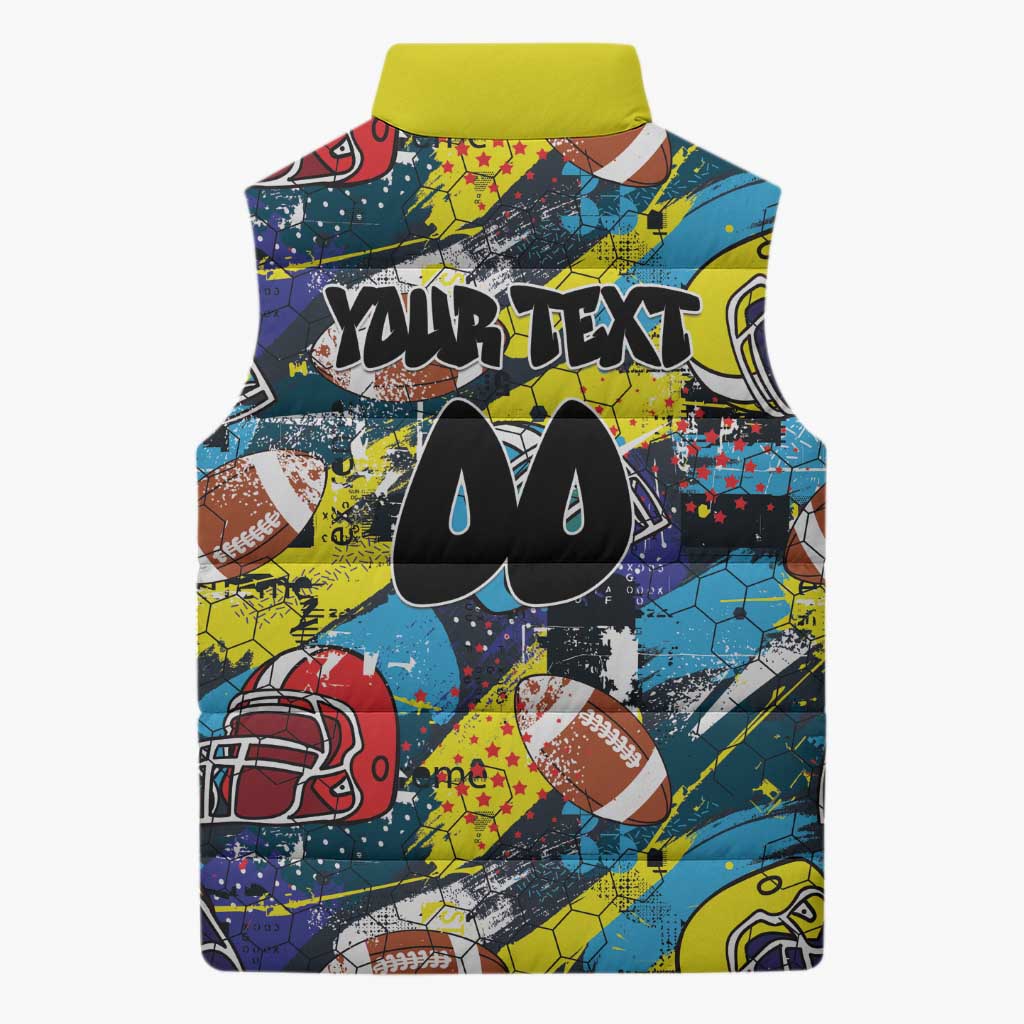 Custom American Football Graffiti Sleeveless Puffer Jacket Unique Style - Wonder Print Shop