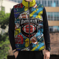 Custom American Football Graffiti Sleeveless Puffer Jacket Unique Style - Wonder Print Shop