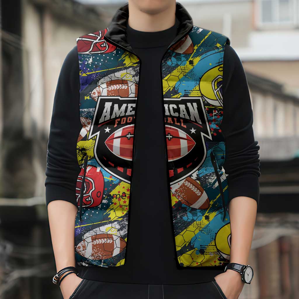Custom American Football Graffiti Sleeveless Puffer Jacket Unique Style - Wonder Print Shop