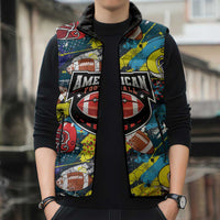 Custom American Football Graffiti Sleeveless Puffer Jacket Unique Style - Wonder Print Shop