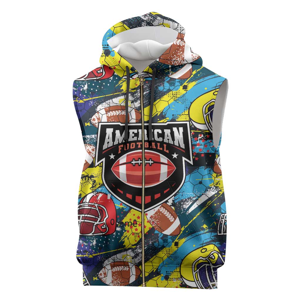 Custom American Football Graffiti Sleeveless Zip Hoodie Unique Style - Wonder Print Shop