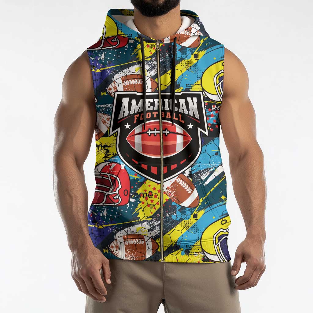Custom American Football Graffiti Sleeveless Zip Hoodie Unique Style - Wonder Print Shop