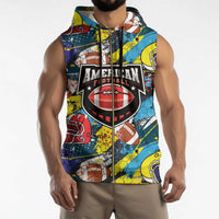 Custom American Football Graffiti Sleeveless Zip Hoodie Unique Style - Wonder Print Shop