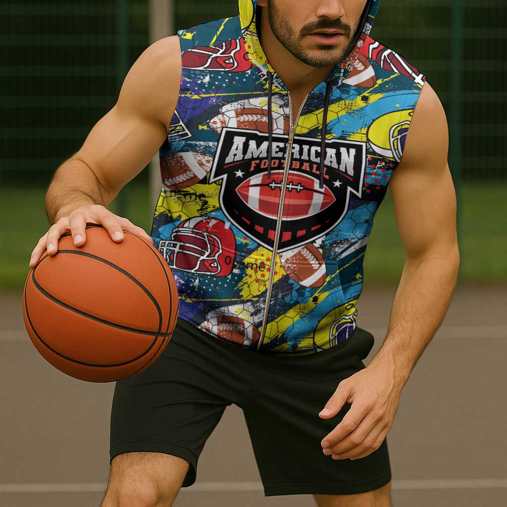 Custom American Football Graffiti Sleeveless Zip Hoodie Unique Style - Wonder Print Shop