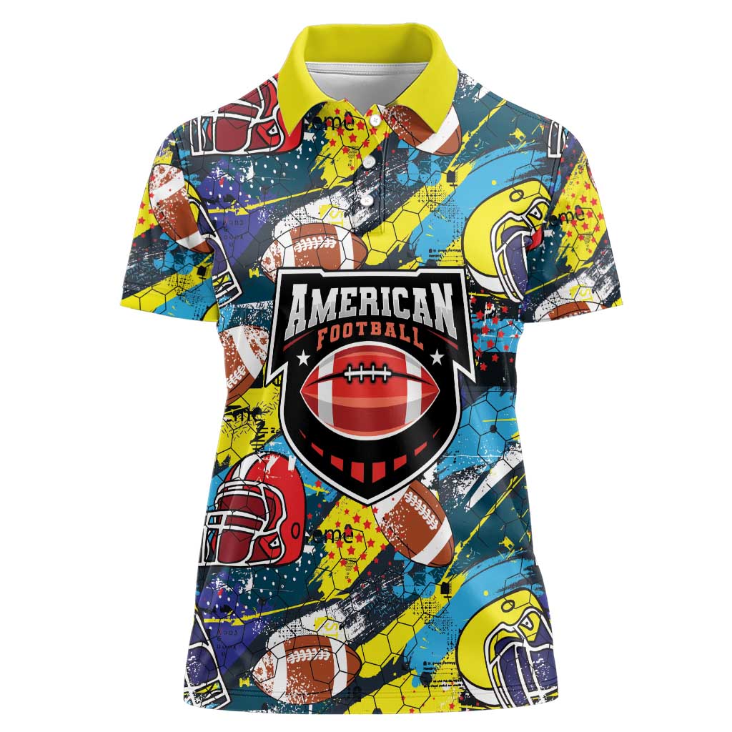 Custom American Football Graffiti Women Polo Shirt Unique Style - Wonder Print Shop