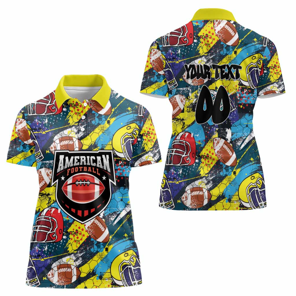 Custom American Football Graffiti Women Polo Shirt Unique Style - Wonder Print Shop