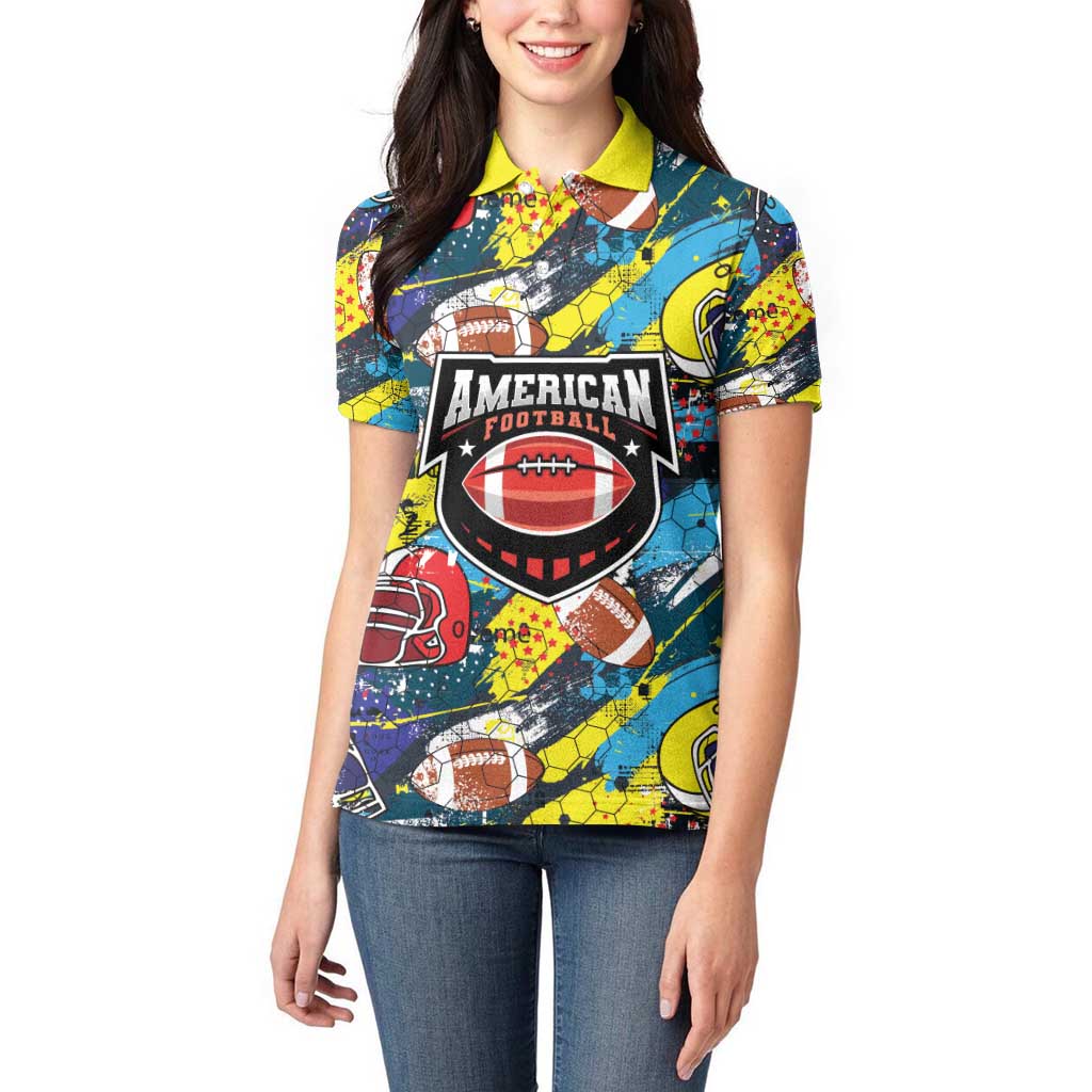 Custom American Football Graffiti Women Polo Shirt Unique Style - Wonder Print Shop