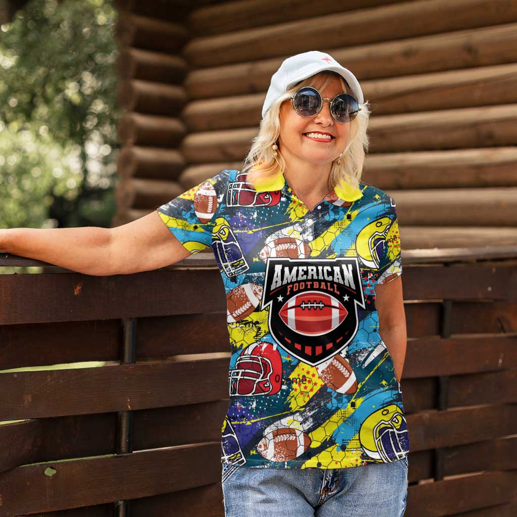Custom American Football Graffiti Women Polo Shirt Unique Style - Wonder Print Shop