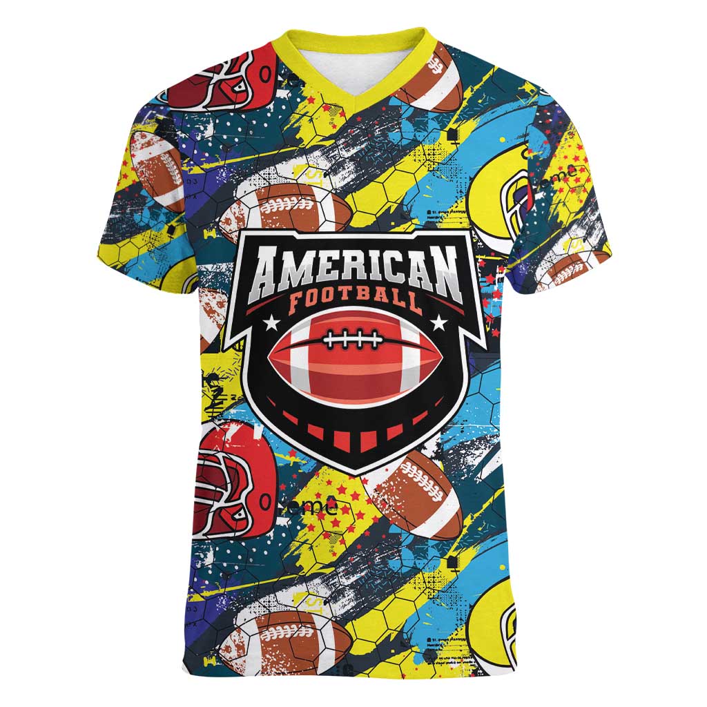Custom American Football Graffiti Women V-Neck T-Shirt Unique Style - Wonder Print Shop
