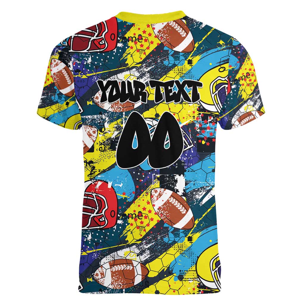 Custom American Football Graffiti Women V-Neck T-Shirt Unique Style - Wonder Print Shop