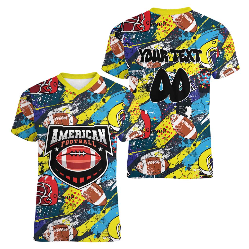 Custom American Football Graffiti Women V-Neck T-Shirt Unique Style - Wonder Print Shop