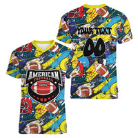 Custom American Football Graffiti Women V-Neck T-Shirt Unique Style - Wonder Print Shop