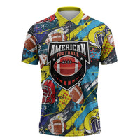 Custom American Football Graffiti Zipper Polo Shirt Unique Style - Wonder Print Shop