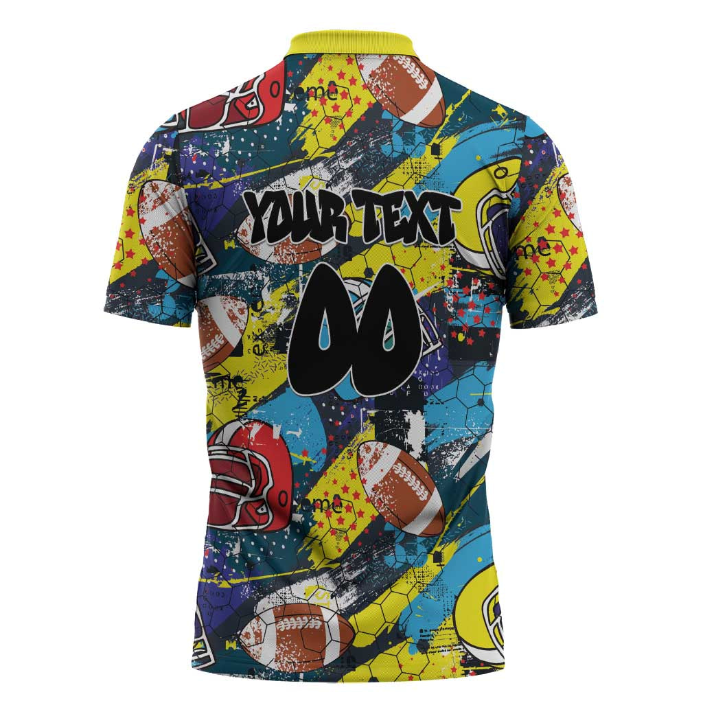Custom American Football Graffiti Zipper Polo Shirt Unique Style - Wonder Print Shop