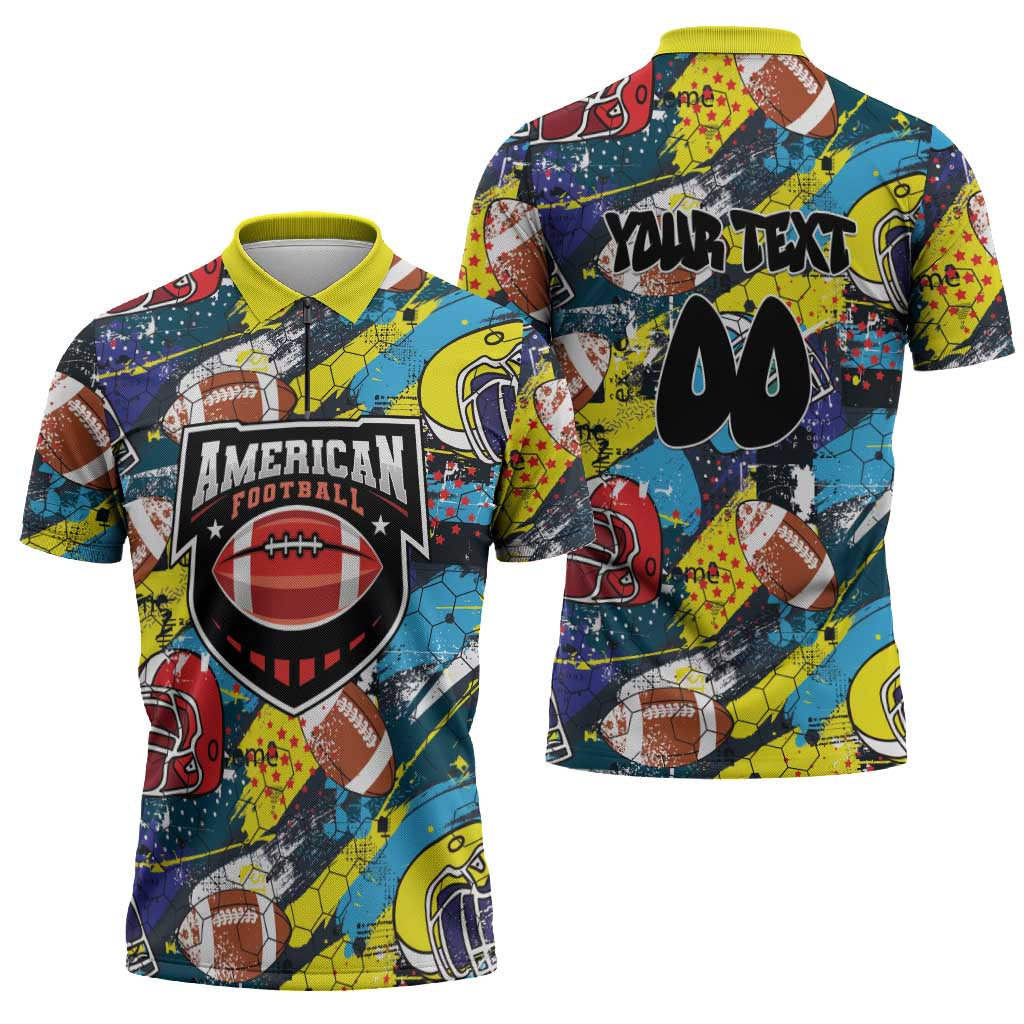 Custom American Football Graffiti Zipper Polo Shirt Unique Style - Wonder Print Shop