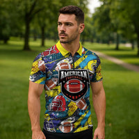 Custom American Football Graffiti Zipper Polo Shirt Unique Style - Wonder Print Shop