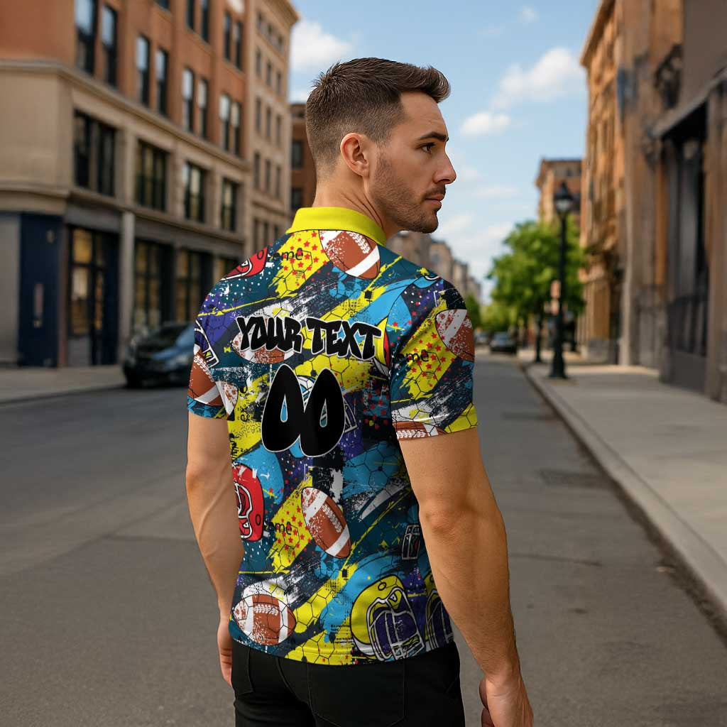 Custom American Football Graffiti Zipper Polo Shirt Unique Style - Wonder Print Shop