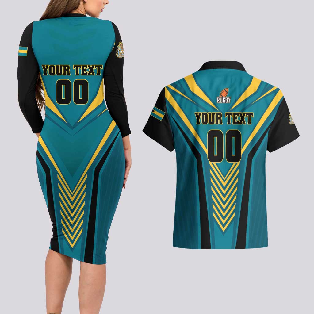 Custom Rugby Bahamas Couples Matching Long Sleeve Bodycon Dress and Hawaiian Shirt The Bahamas Go Champion - Wonder Print Shop