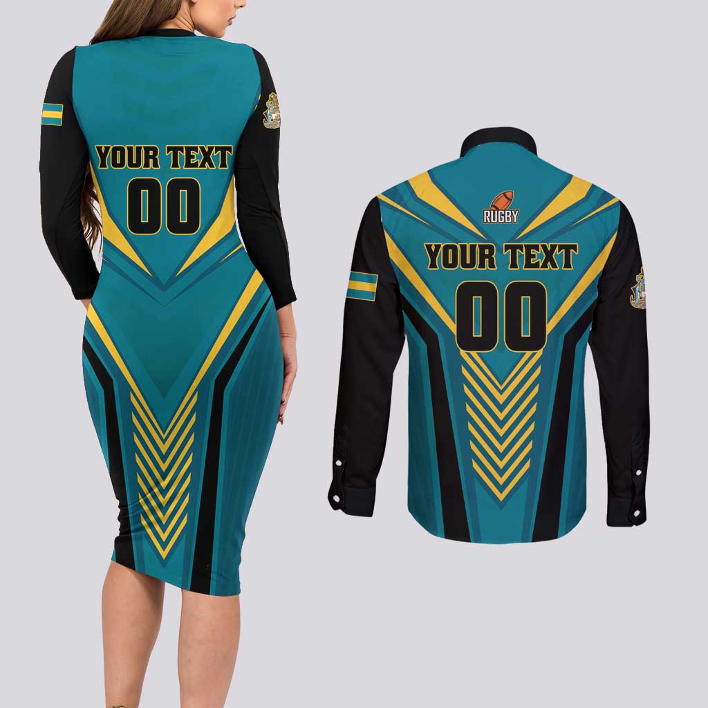 Custom Rugby Bahamas Couples Matching Long Sleeve Bodycon Dress and Long Sleeve Button Shirt The Bahamas Go Champion - Wonder Print Shop