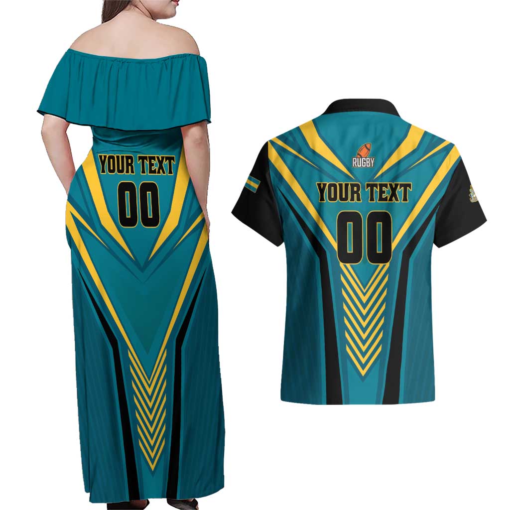 Custom Rugby Bahamas Couples Matching Off Shoulder Maxi Dress and Hawaiian Shirt The Bahamas Go Champion - Wonder Print Shop