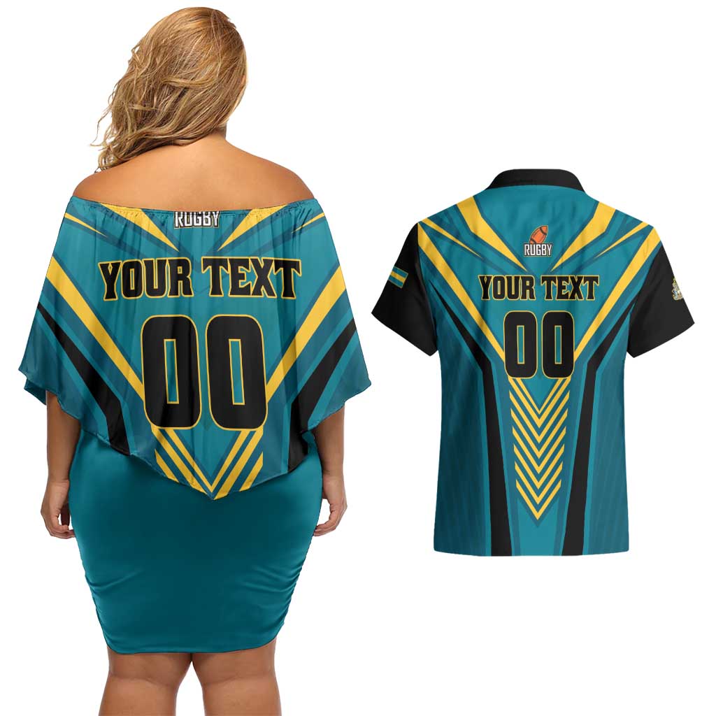 Custom Rugby Bahamas Couples Matching Off Shoulder Short Dress and Hawaiian Shirt The Bahamas Go Champion - Wonder Print Shop
