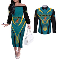 Custom Rugby Bahamas Couples Matching Off The Shoulder Long Sleeve Dress and Long Sleeve Button Shirt The Bahamas Go Champion - Wonder Print Shop