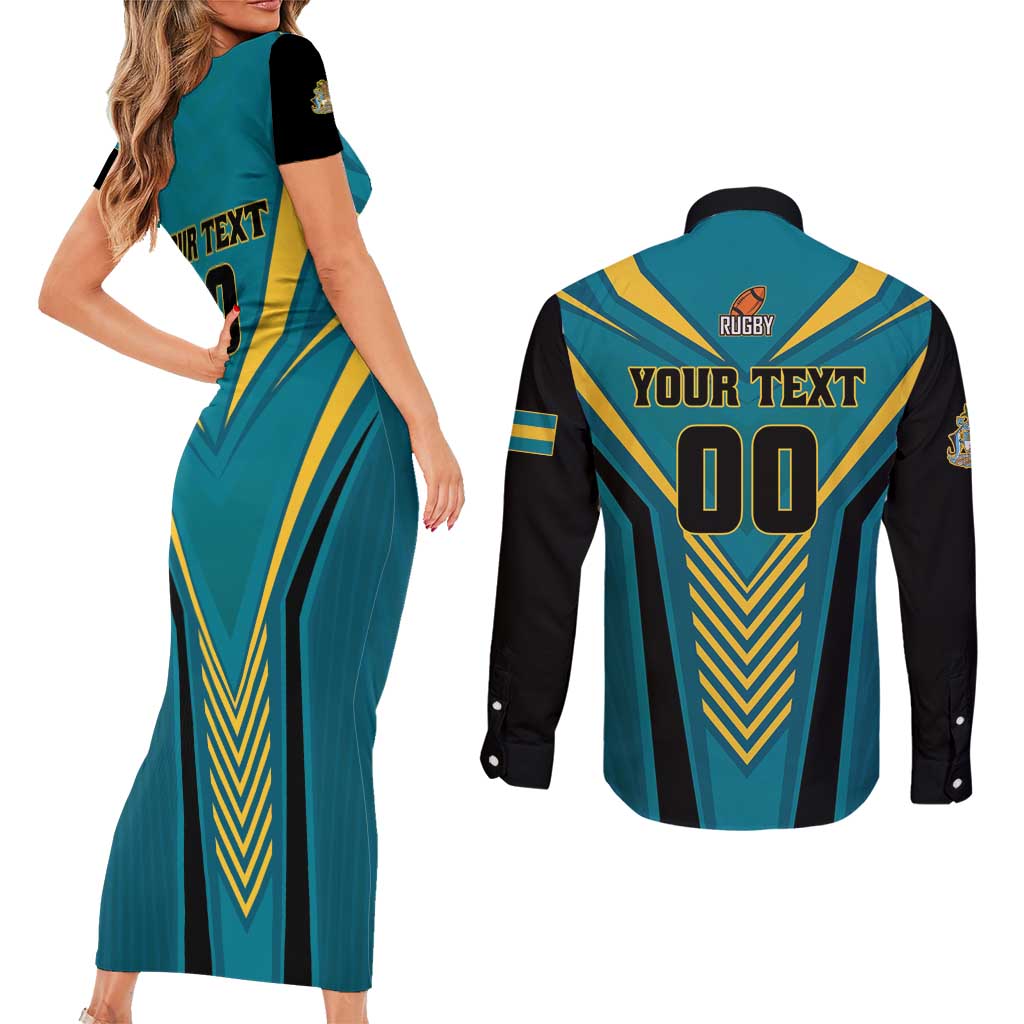 Custom Rugby Bahamas Couples Matching Short Sleeve Bodycon Dress and Long Sleeve Button Shirt The Bahamas Go Champion - Wonder Print Shop