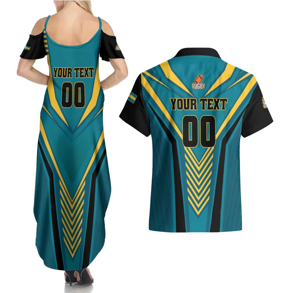 Custom Rugby Bahamas Couples Matching Summer Maxi Dress and Hawaiian Shirt The Bahamas Go Champion - Wonder Print Shop
