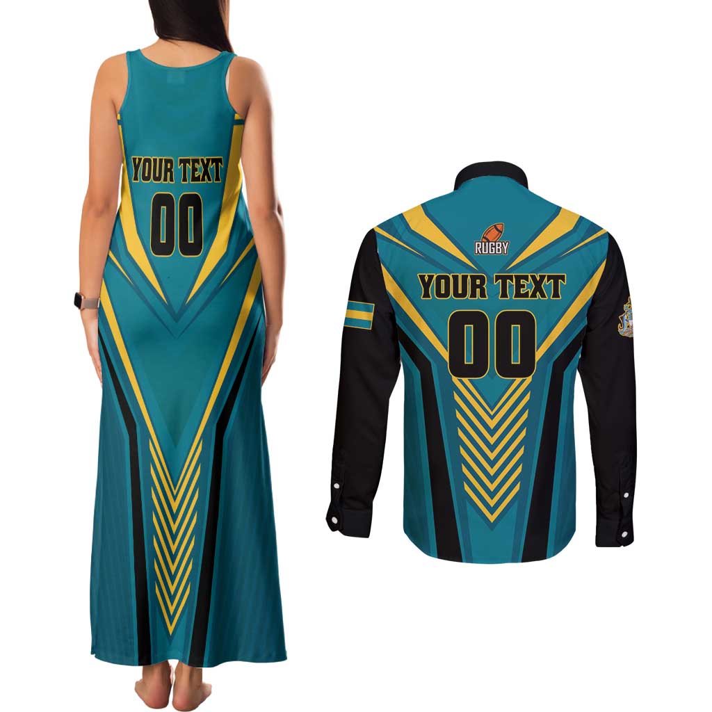 Custom Rugby Bahamas Couples Matching Tank Maxi Dress and Long Sleeve Button Shirt The Bahamas Go Champion - Wonder Print Shop