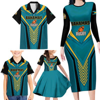 Custom Rugby Bahamas Family Matching Long Sleeve Bodycon Dress and Hawaiian Shirt The Bahamas Go Champion - Wonder Print Shop