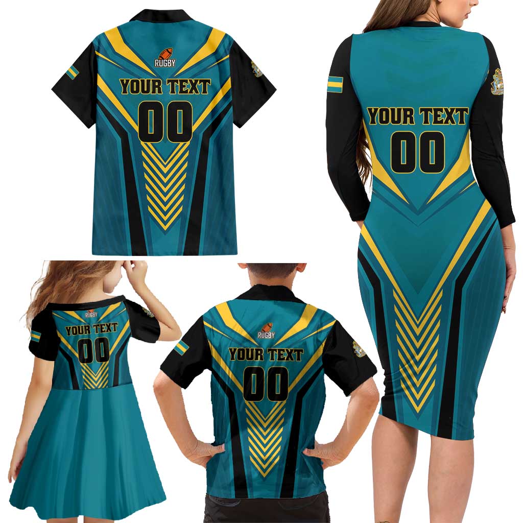 Custom Rugby Bahamas Family Matching Long Sleeve Bodycon Dress and Hawaiian Shirt The Bahamas Go Champion - Wonder Print Shop