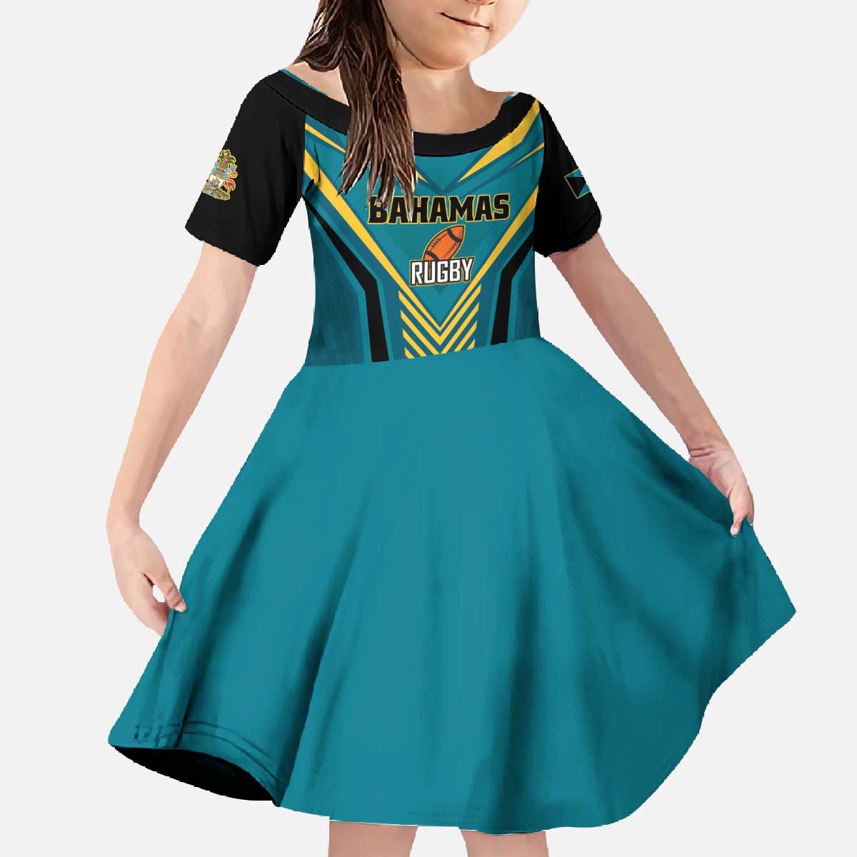 Custom Rugby Bahamas Family Matching Off The Shoulder Long Sleeve Dress and Hawaiian Shirt The Bahamas Go Champion - Wonder Print Shop