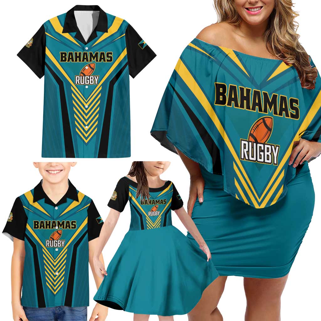 Custom Rugby Bahamas Family Matching Off Shoulder Short Dress and Hawaiian Shirt The Bahamas Go Champion - Wonder Print Shop