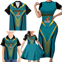 Custom Rugby Bahamas Family Matching Short Sleeve Bodycon Dress and Hawaiian Shirt The Bahamas Go Champion - Wonder Print Shop