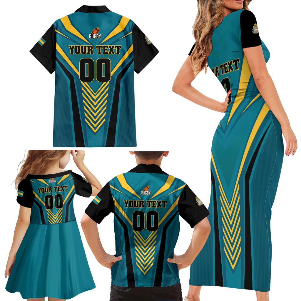 Custom Rugby Bahamas Family Matching Short Sleeve Bodycon Dress and Hawaiian Shirt The Bahamas Go Champion - Wonder Print Shop