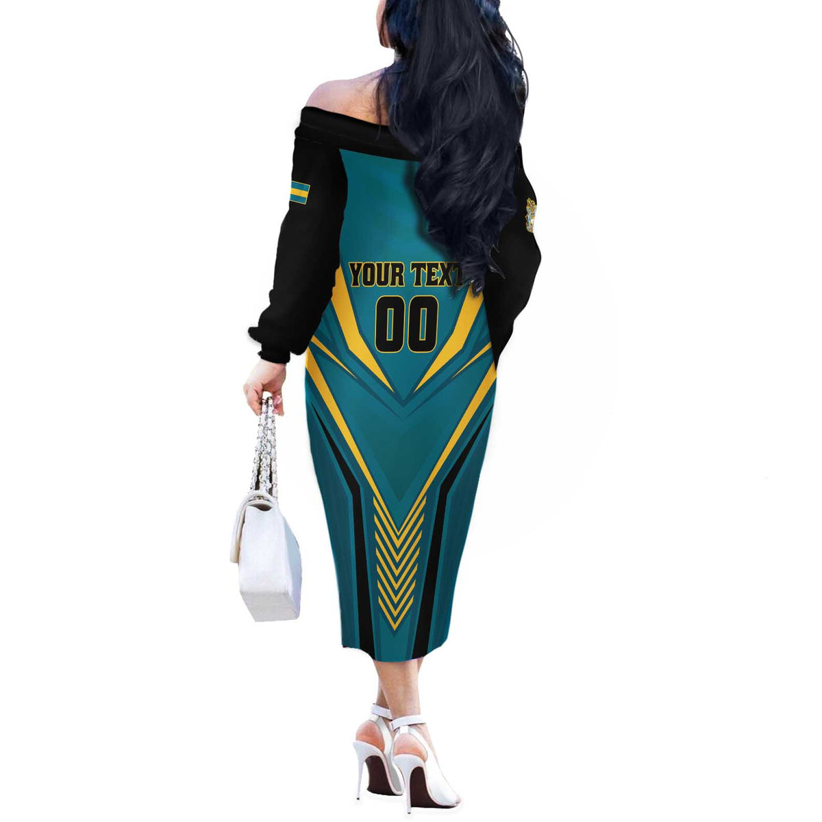 Custom Rugby Bahamas Off The Shoulder Long Sleeve Dress The Bahamas Go Champion - Wonder Print Shop