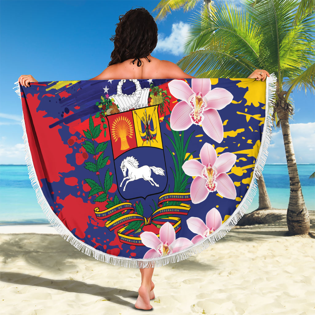 Venezuela Orchid Cattleya Mossiae Beach Blanket Flag Color Inspired
