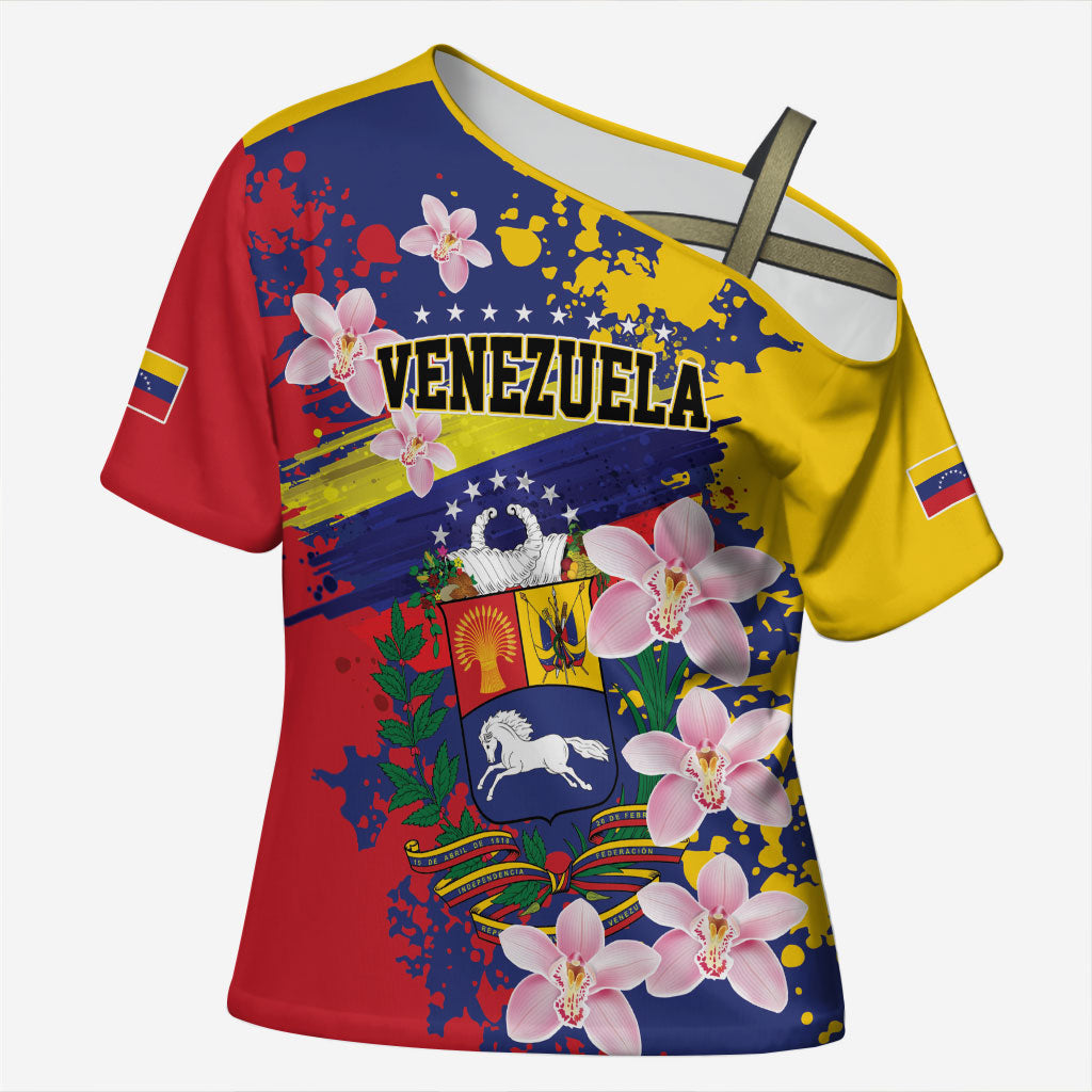 Personalized Venezuela Orchid Cattleya Mossiae Cross Shoulder Shirt Flag Color Inspired