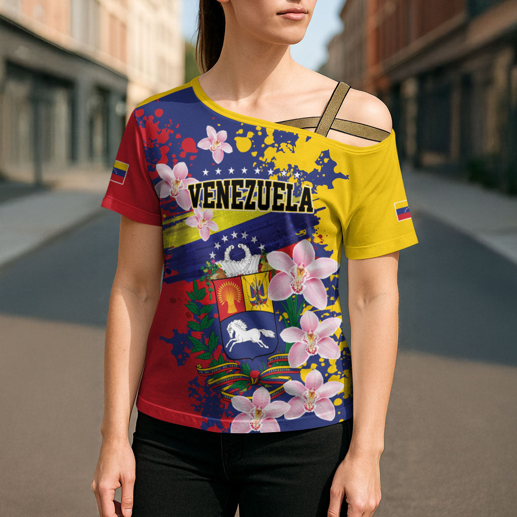 Personalized Venezuela Orchid Cattleya Mossiae Cross Shoulder Shirt Flag Color Inspired