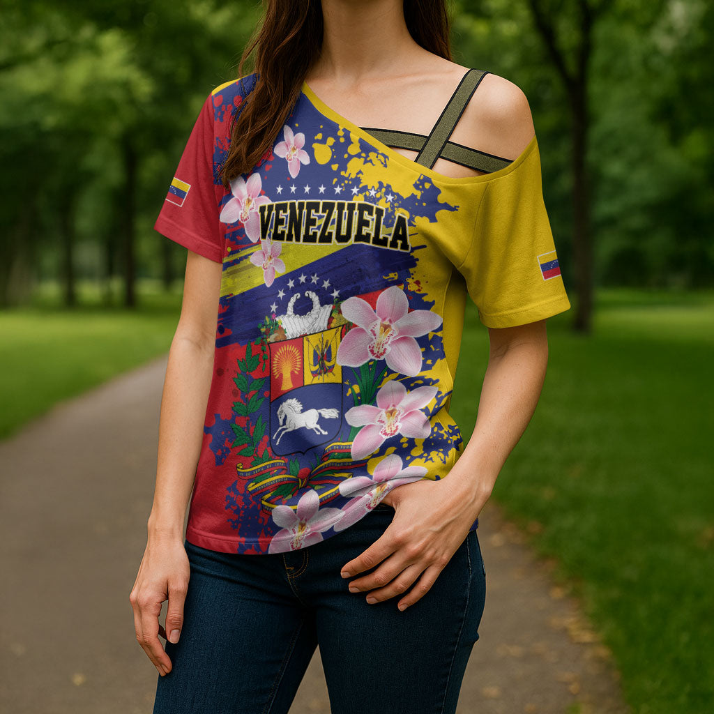 Personalized Venezuela Orchid Cattleya Mossiae Cross Shoulder Shirt Flag Color Inspired